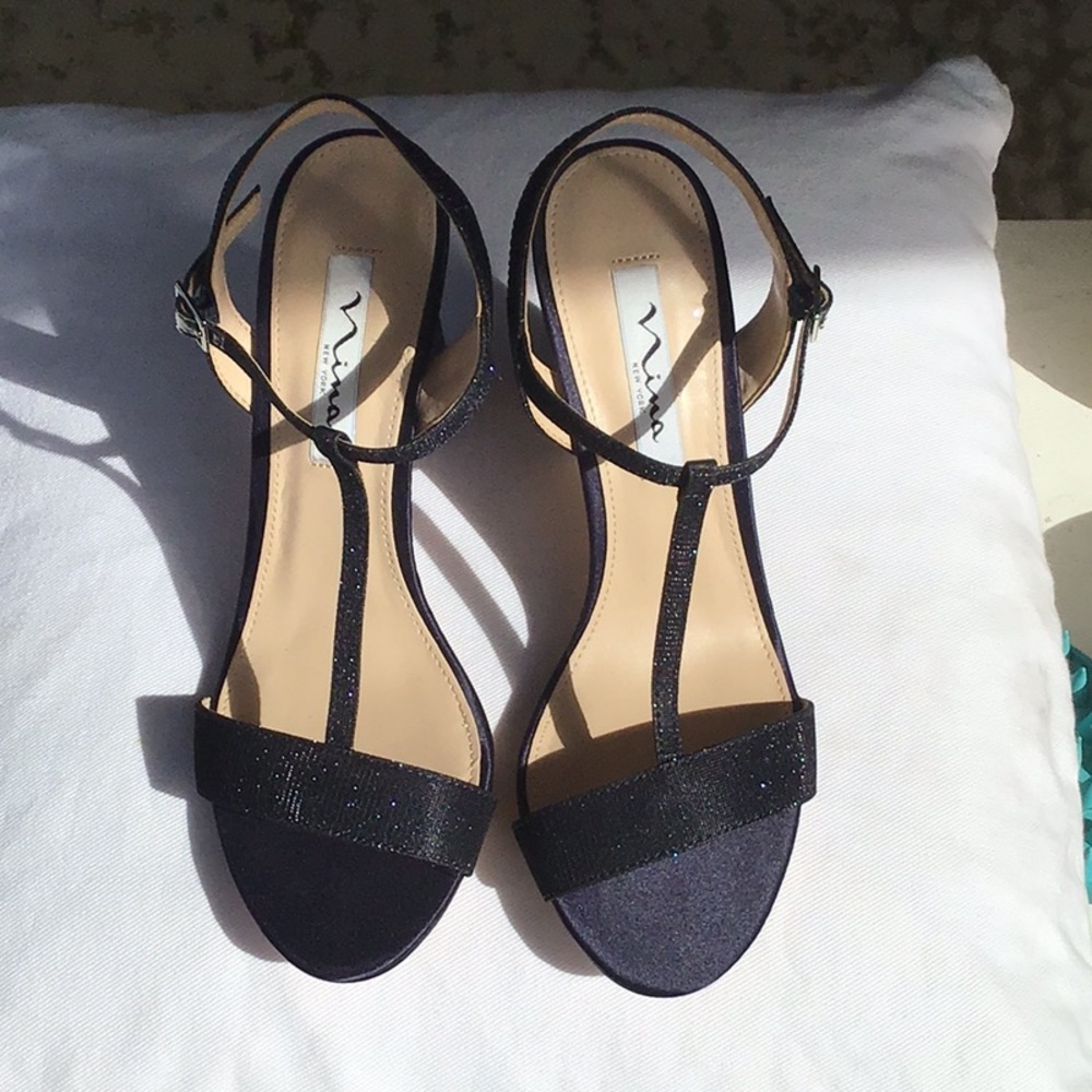 Nina, Scout - delicate T strap shimmer navy heels